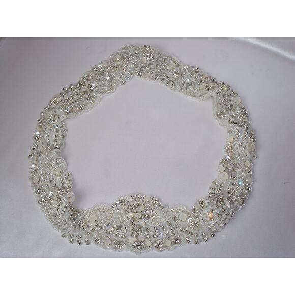 Opalescent beaded wedding bridal belt sash, rhinestone beaded sash belt410 - Picture 1 of 5